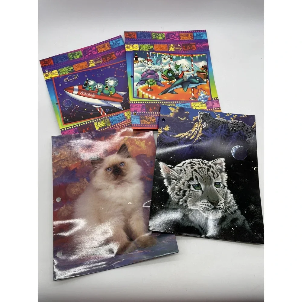 Coca Cola 3 Ring Folders Polar Bears‎ Vintage 90s Lot of 4 Cat, Tiger